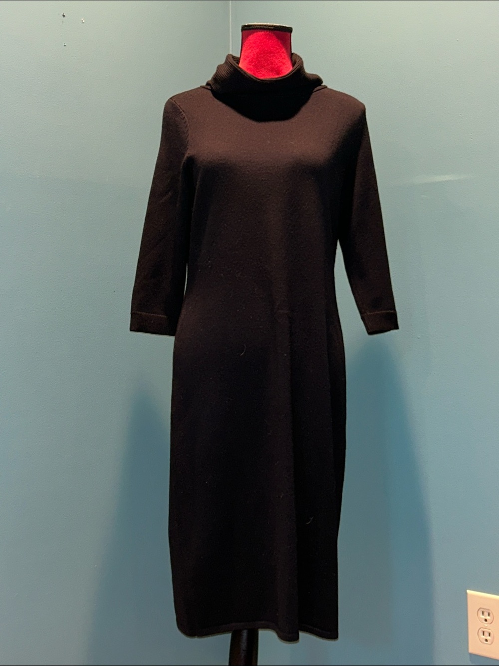 Talbots Black Turtleneck Midi Dress with Three-Quarter Sleeves Size SP